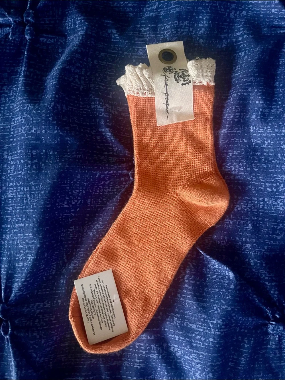 NWT Free People Women's Ribbed Lace-Trim Crew Socks Crochet Trouser Socks